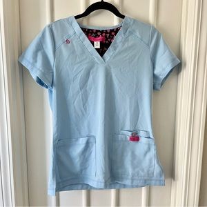 Betsey Johnson Baby Blue V-Neck Scrub Top